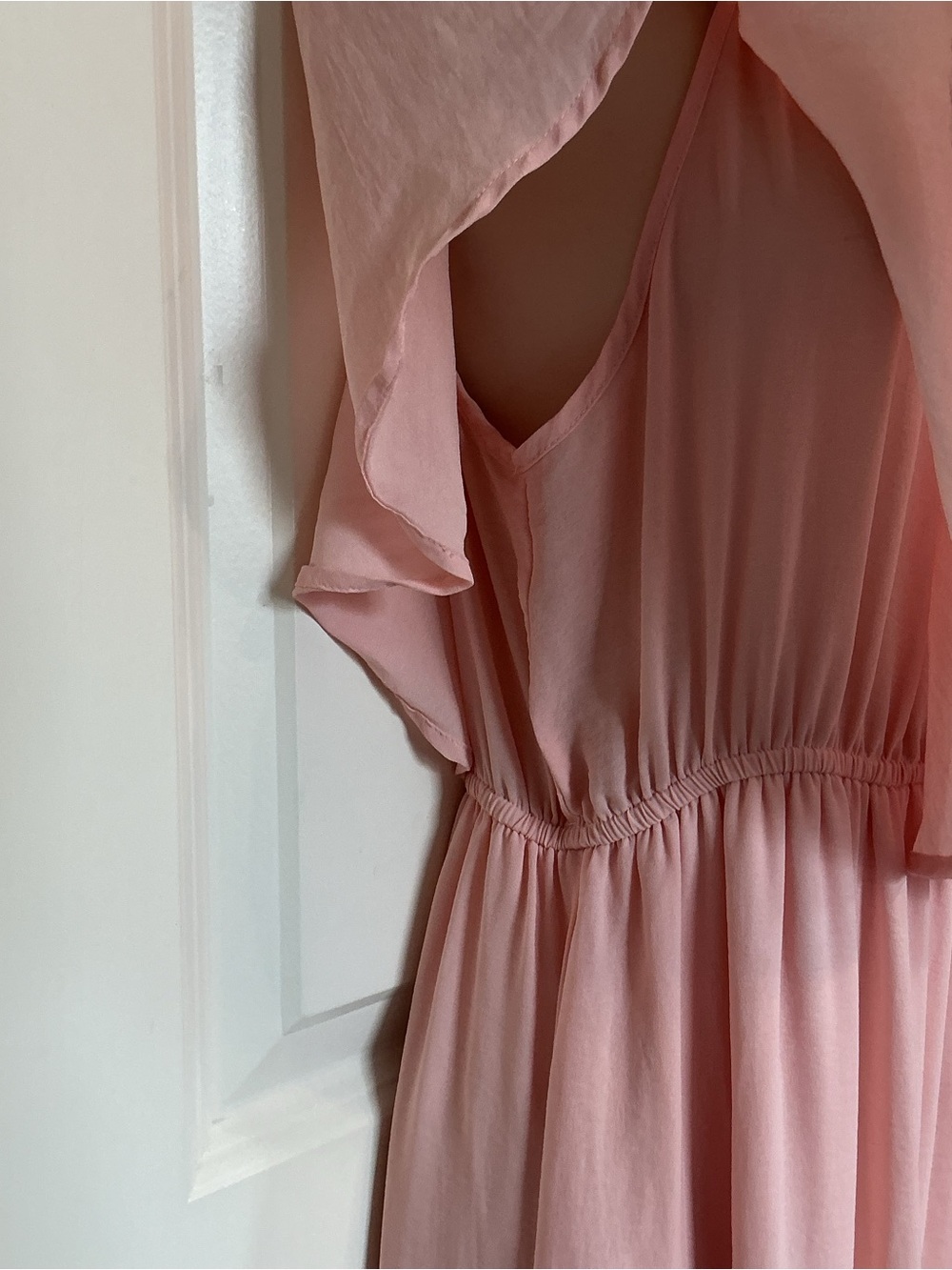 Venus Blush Pink Off Shoulder Maxi Dress Tiered Ruffle Size 12 Bridesmaid Boho - Picture 13 of 14